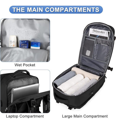 Mochila Viaje Avión Multifuncional Gran Capacidad 30 Lts Negro Liso