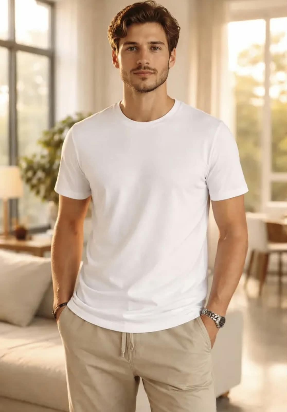 Polera Manga Corta Hombre 98% algodón Con 2% Spandex Premium