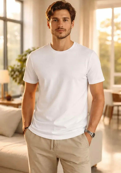 Polera Manga Corta Hombre 98% algodón Con 2% Spandex Premium