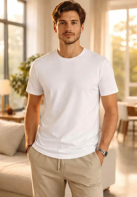 Polera Manga Corta Hombre 98% algodón Con 2% Spandex Premium